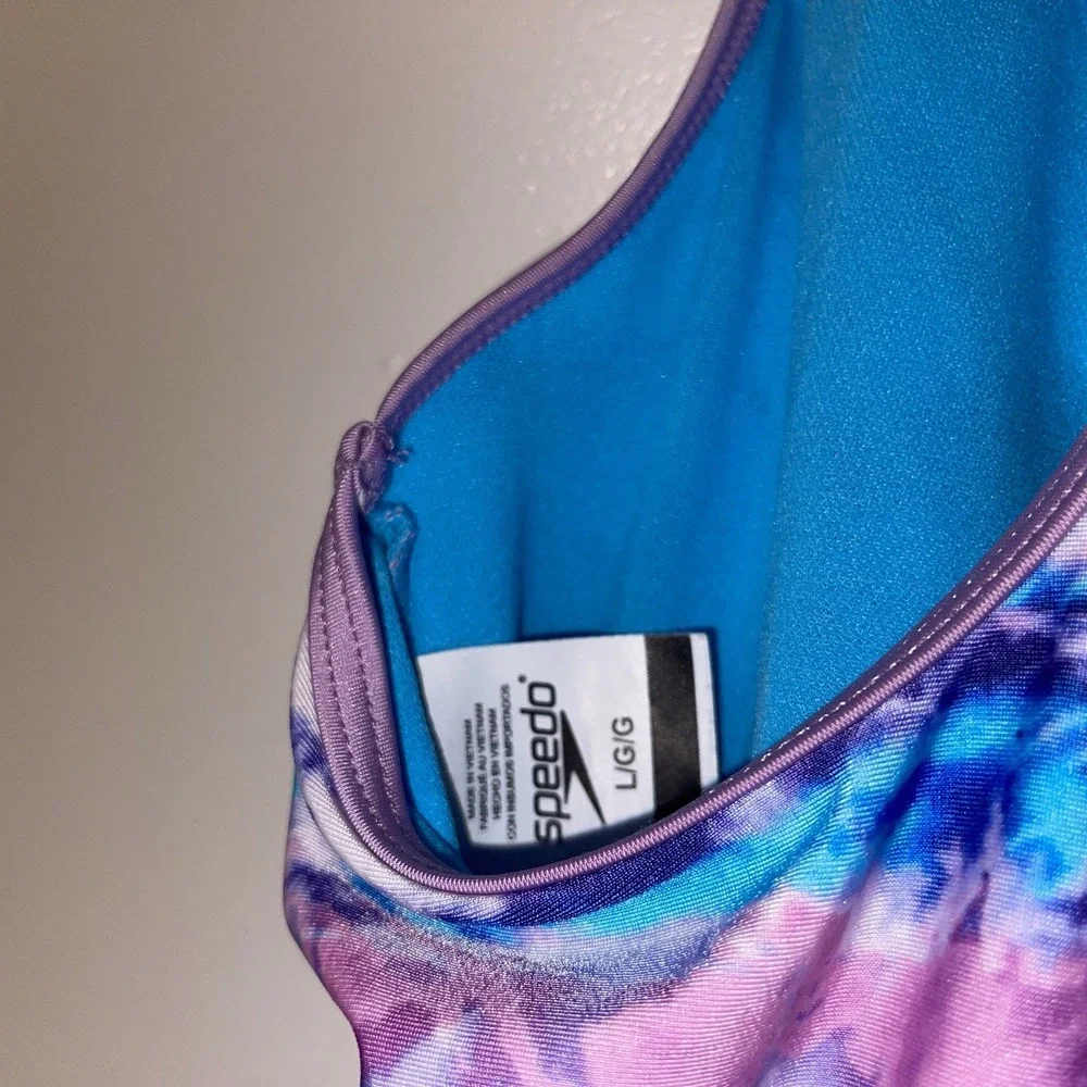 Speedo Girls Purple Blue Tie Dye One‎ Piece Swimsuit L Youth Professional Grade